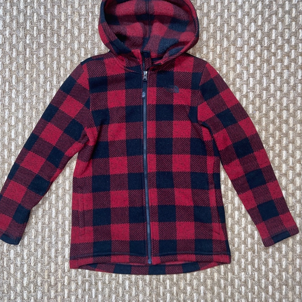 The North Face Full Zip Hooded Crescent Sunset Soft Shell Jacket Girl Sz L14/16 - Picture 7 of 10